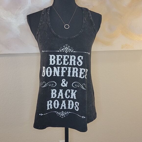 Black Racerback Tank Top "Beers Bonfires & Backroads" - Picture 9 of 13